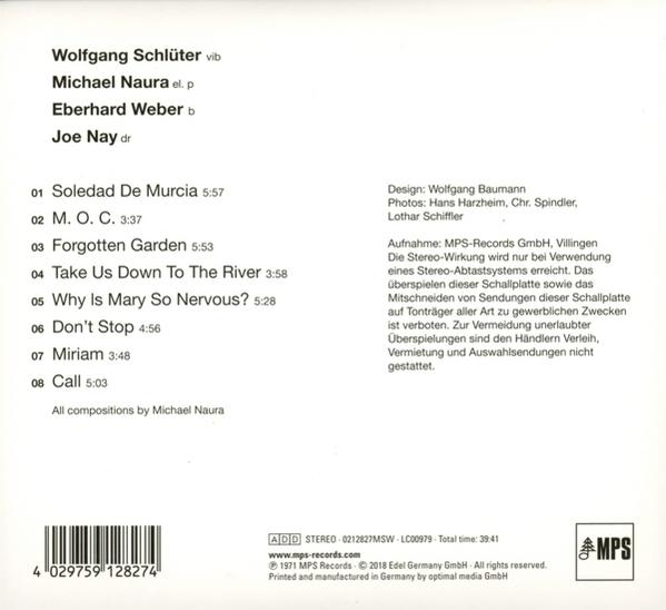 Album-Rückseite mit Text: Wolfgang Schlüter, Michael Naura, Eberhard Weber, Joe Nay.