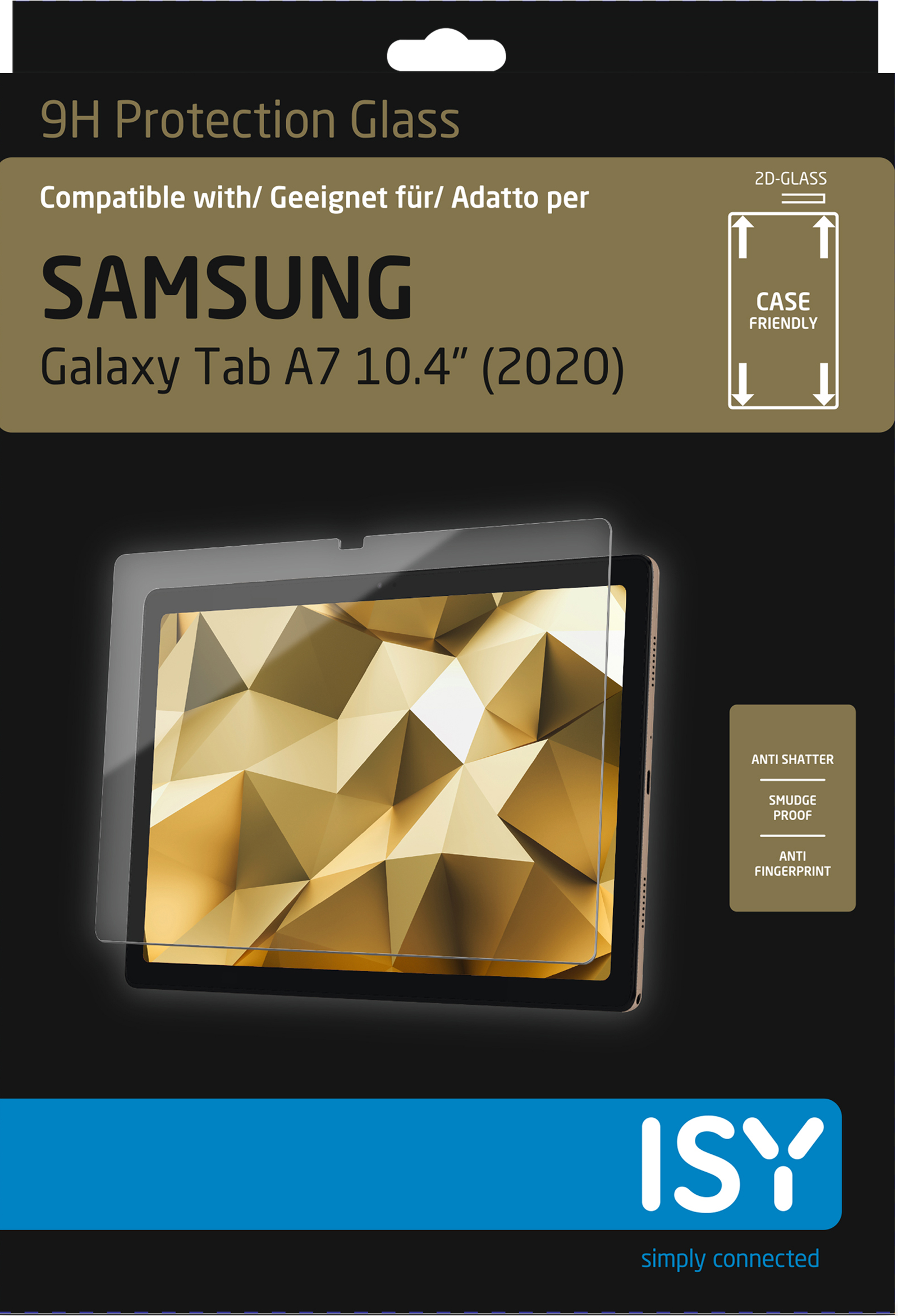 Samsung Galaxy Tab A7 Displayschutzfolie in Verpackung.