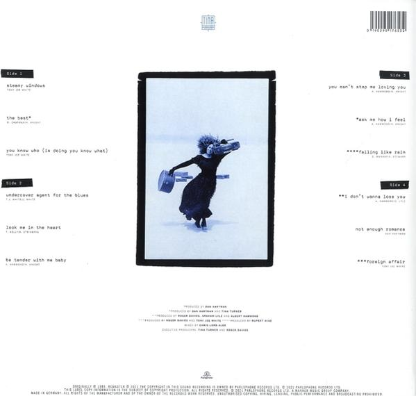 Ein Albumcover mit einer Frau auf Eis, blauem Hintergrund und Songtiteln.