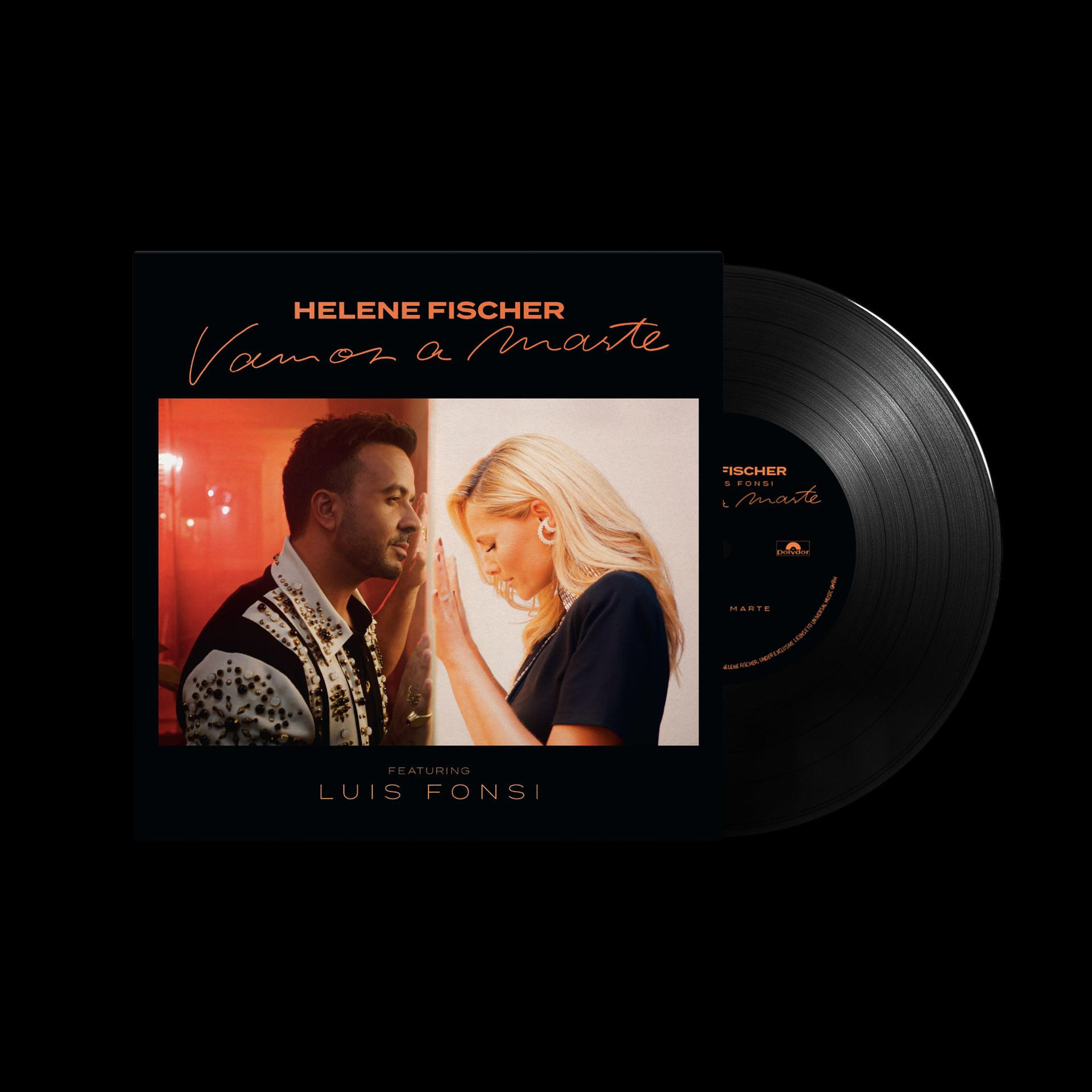 Ein Vinyl-Schallplattenalbum mit zwei Personen auf dem Cover. Der Albumname lautet 'Vamos a Marte'.