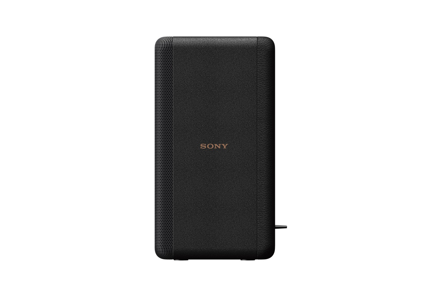 Un altavoz negro con la palabra SONY en dorado. Tiene forma rectangular.