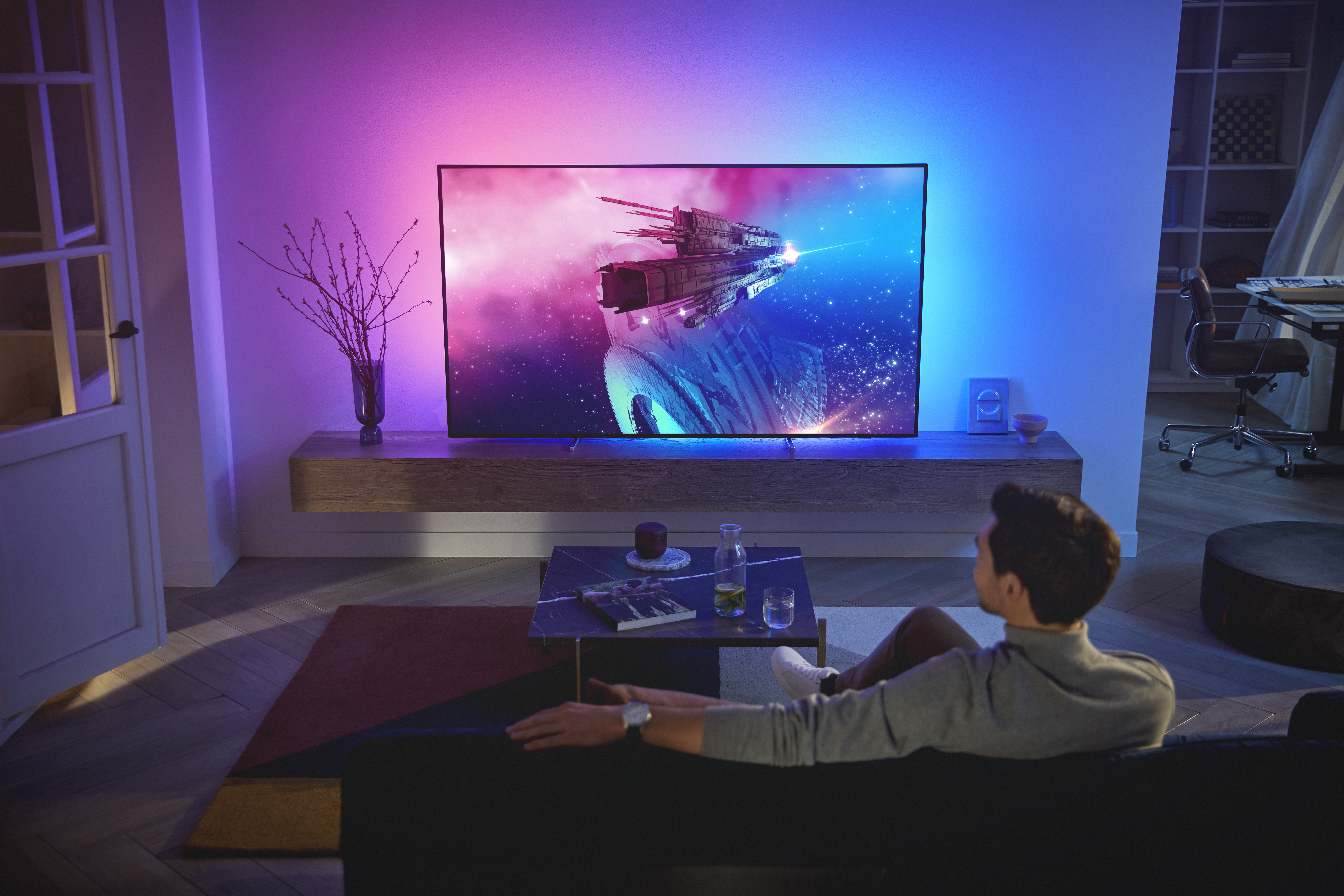 4K, (Q)) (Flat, PHILIPS OLED 194 TV, SMART 77OLED806/12 UHD cm, / Zoll 10 TV™ Ambilight, TV 77 Android