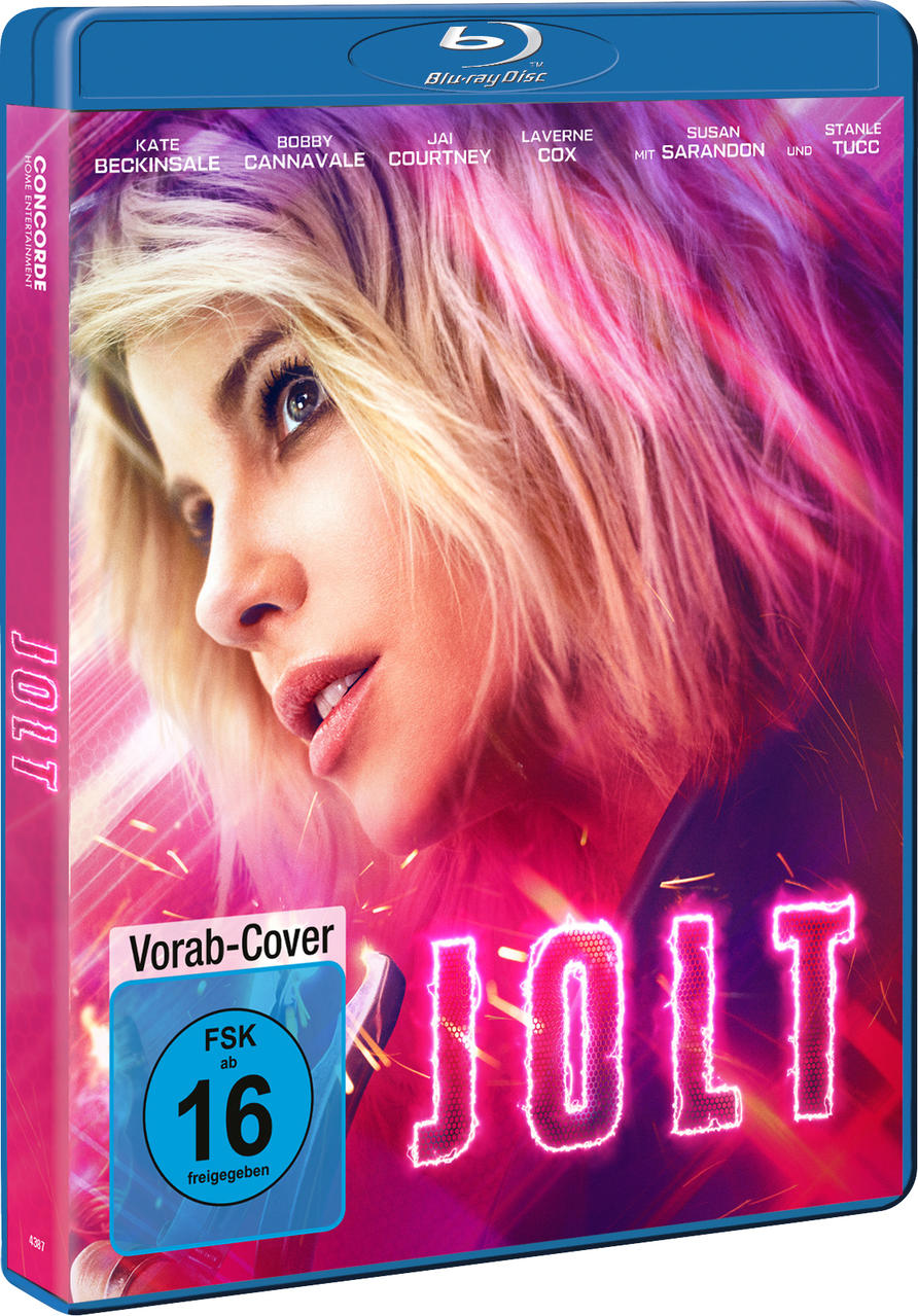 Blu-ray-Cover mit einer Frau mit rosa Haaren und einem hellen, farbenfrohen Hintergrund.