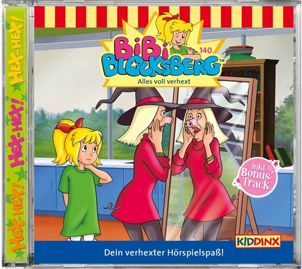 Bibi Blocksberg CD-Cover. Bibi und Hexe vor einem Spiegel. Bunt, im Cartoon-Stil.