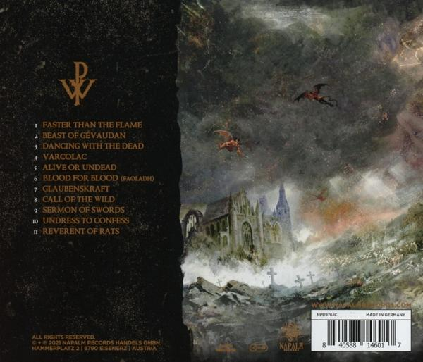 Albumcover: dunkle, gotische Kunst, Burg und Figuren am Himmel. Text: Albumtracks.