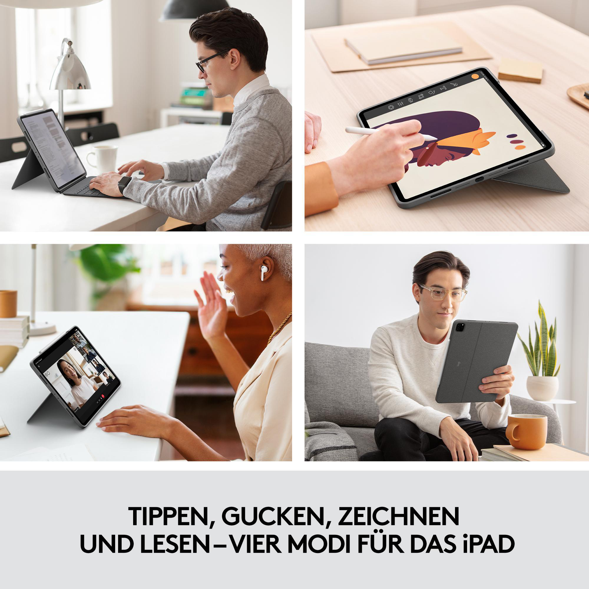 LOGITECH Combo Touch Pro 12.9“ Grey iPad Tastatur-Case (5.und für Generation) 6. Oxford