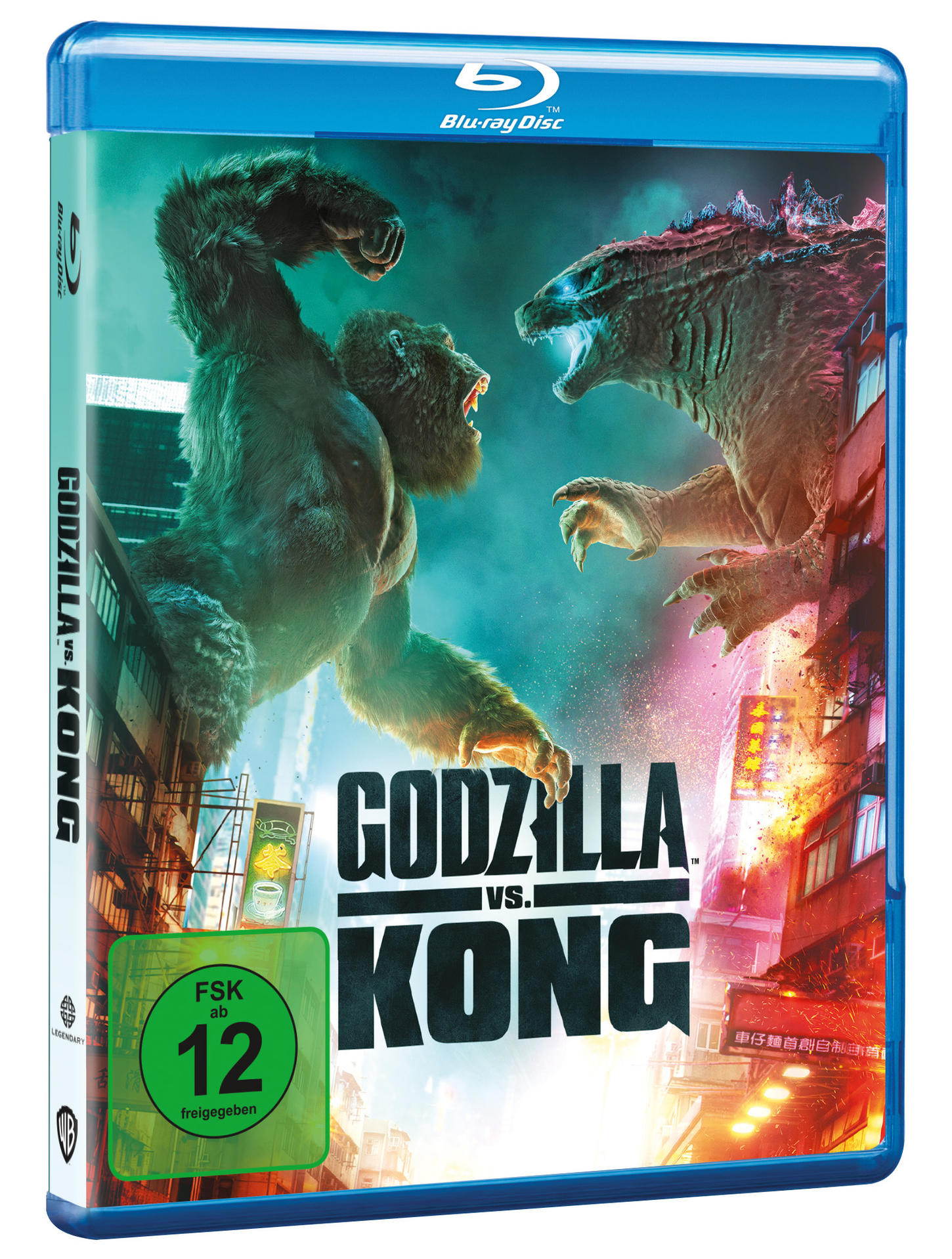 Godzilla vs. Kong Blu-ray-Box. Blaue Hülle mit Godzilla und Kong auf dem Cover.