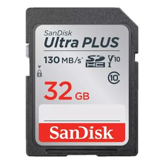 Tarjeta SDHC - SanDisk Ultra Plus, 32GB, 130 MB/s, UHS-I, V10, Clase 10, Resistente al Agua, Multicolor