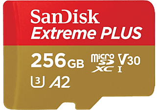 Tarjeta Micro SDXC - SanDisk Extreme PLUS, 256 GB, 170 MB/s, U3, V30, A2, C10, 4K UHD, Ideal Android, Rojo