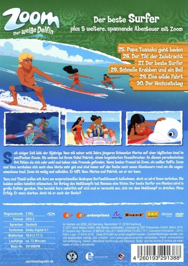 Rückseite einer DVD-Hülle von 'Zoom: Der weiße Delfin'.