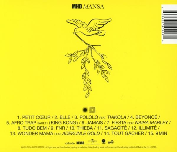 CD-Albumcover in Gelb, mit Vogelillustration und Titelliste in Schwarz.