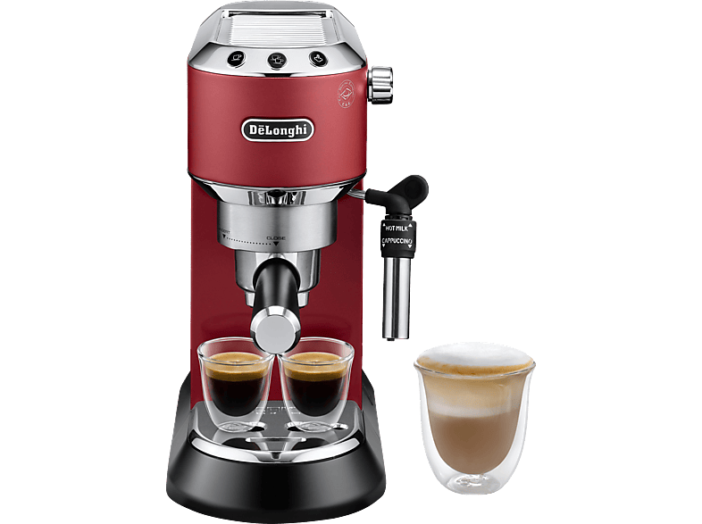 DELONGHI Dedica Style EC685.R - Professionelle Milchaufschäumung und schmales Design, Siebträger Espressomaschine Rot Matt