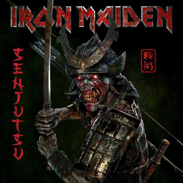 Az Iron Maiden albumborítója. Egy szamuráj harcos karddal, ijesztő arccal.