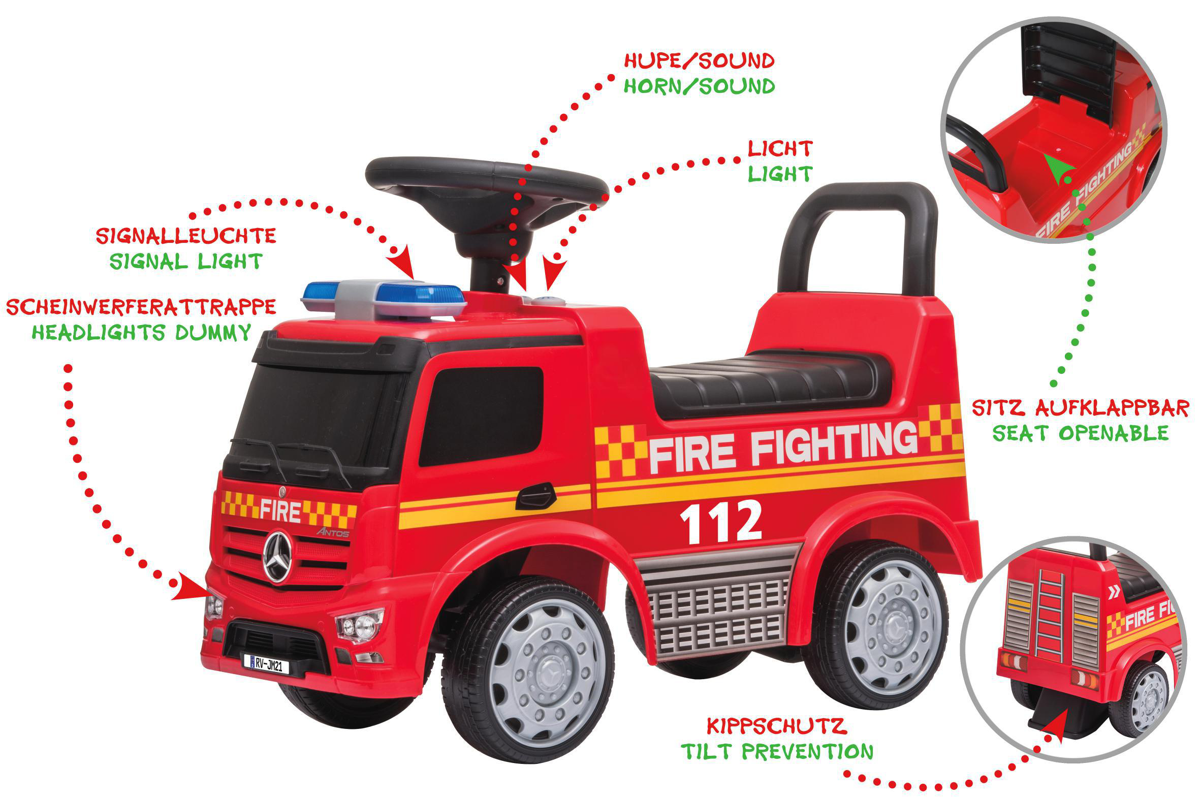JAMARA Rutscher Mercedes-Benz Antos Kinderfahrzeug Rot Feuerwehr