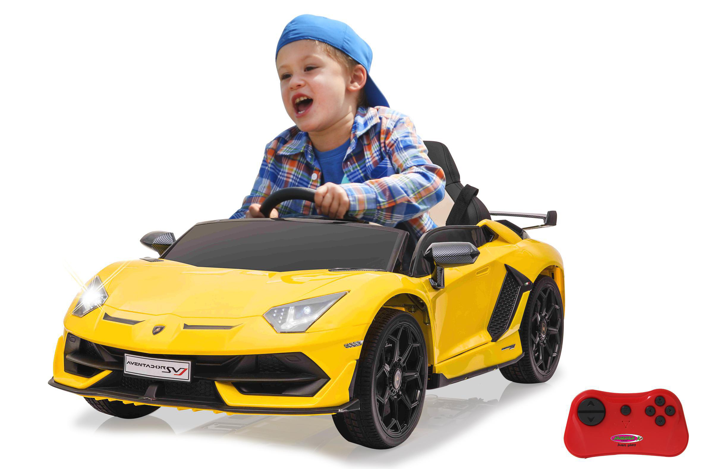 JAMARA Ride-on Lamborghini Aventador SVJ gelb 12V 2,4GHz Ride-On Kinderfahrzeug, Gelb