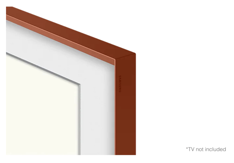 Nahaufnahme eines braun gerahmten Fernsehers. Der Rahmen besteht aus Holz mit weißem Innenraum.