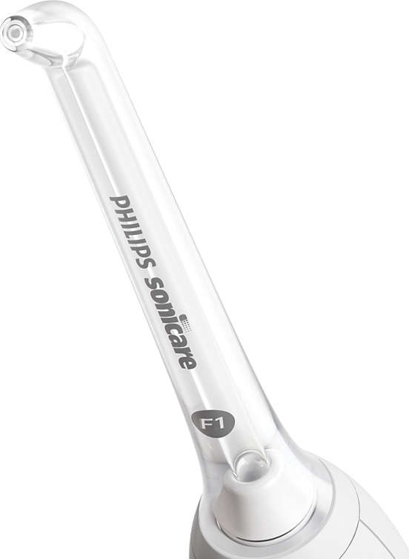 Ein weißer und transparenter Philips Sonicare Zahnbürstenkopf. Es hat weiße und klare Teile.