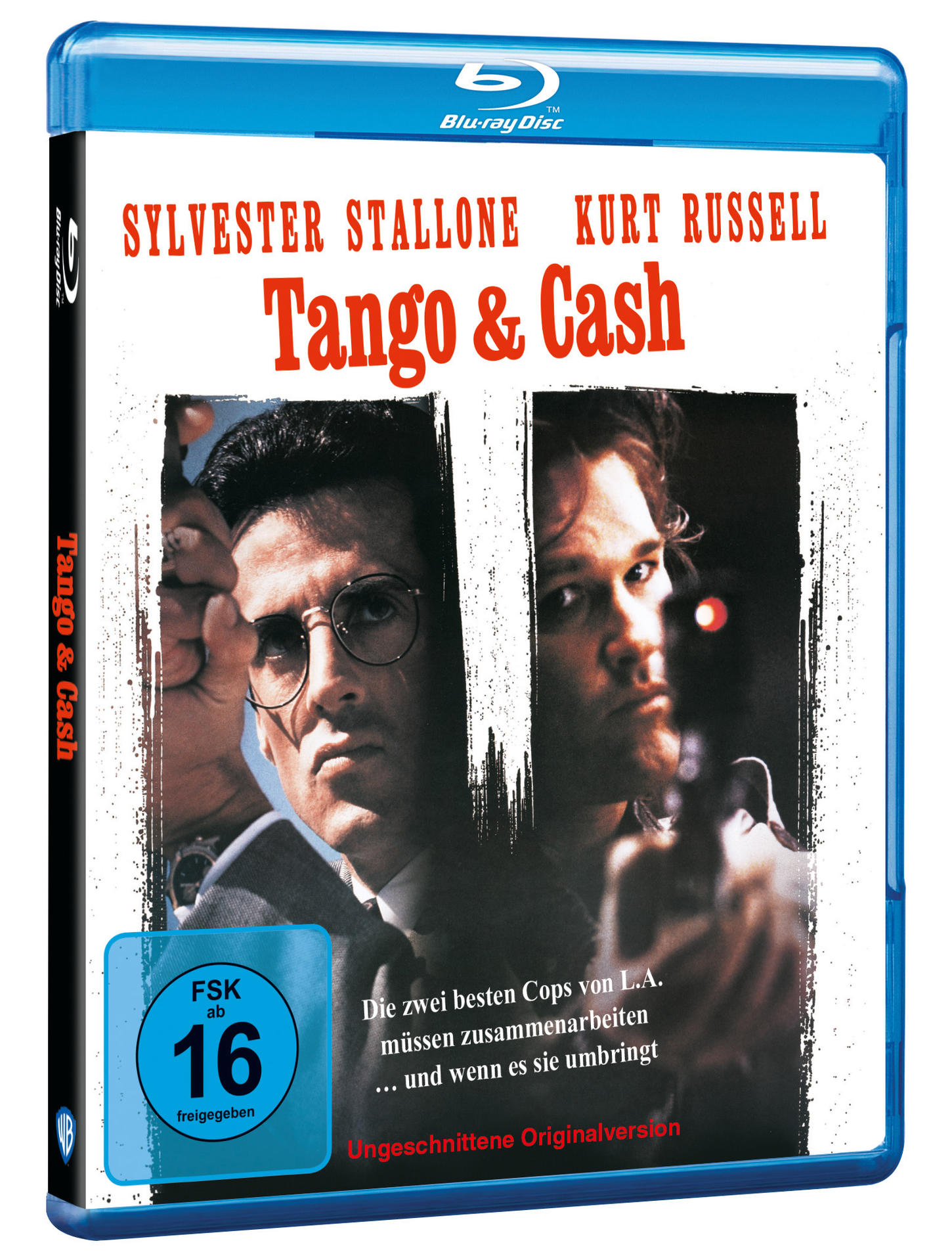 Filmcover: Stallone und Kurt Russell in 'Tango & Cash'. Blaue Blu-ray-Hülle. Titel: Tango & Cash.
