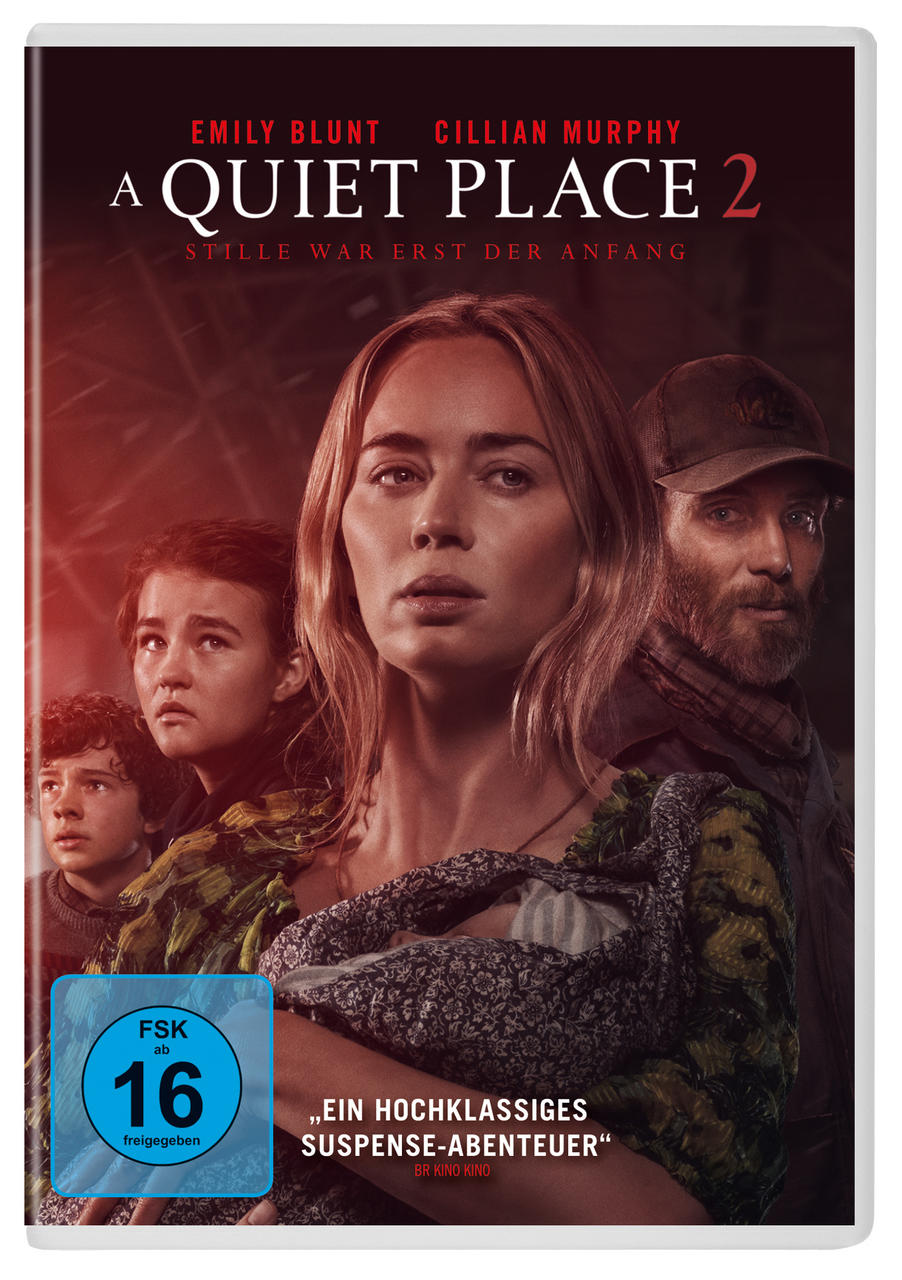 Filmcover: Eine Gruppe von Menschen mit einer Frau im Zentrum. Der Text enthält "A QUIET PLACE 2". Blu-ray Disc.