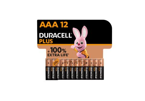 Pilas AAA  Duracell PLUS AAA LR03 / LR3, Pilas alcalinas, Pack 12 Uds, 1.5  V, MN2400, Universal, Negro