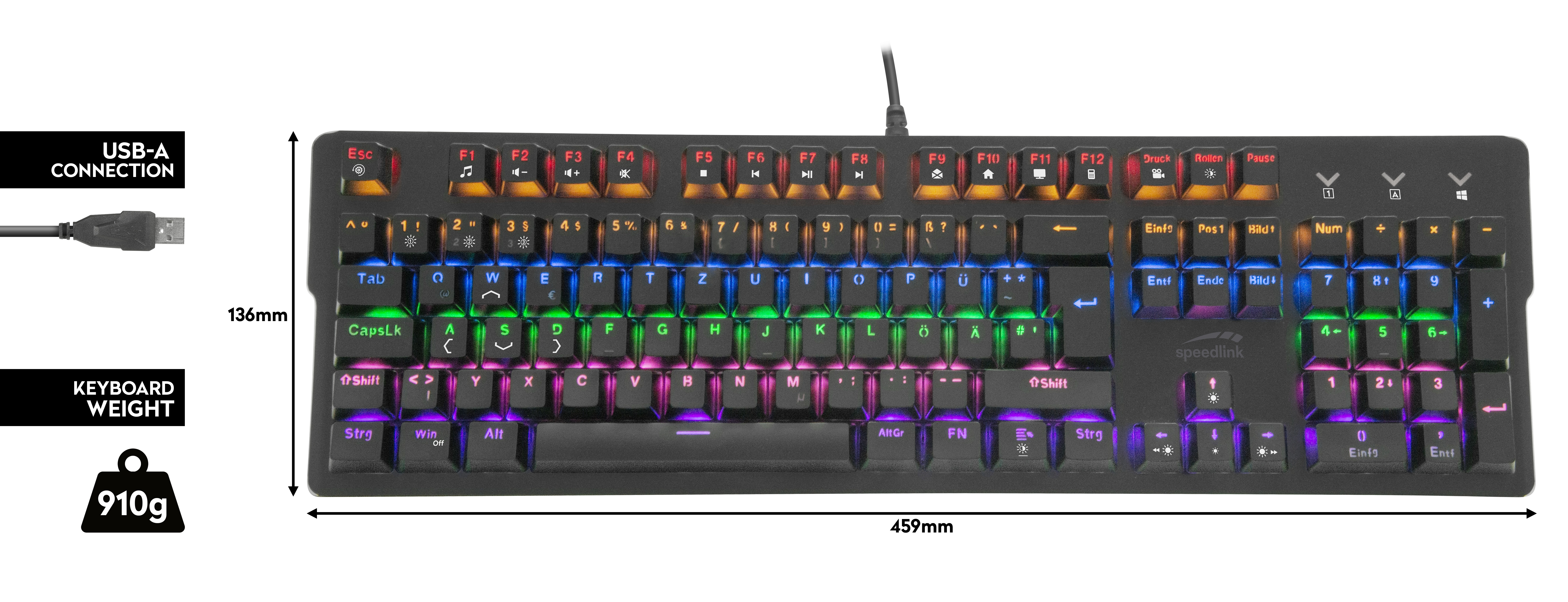 SPEEDLINK VELA LED, Gaming Tastatur, Mechanisch, Sonstiges, kabelgebunden, Schwarz
