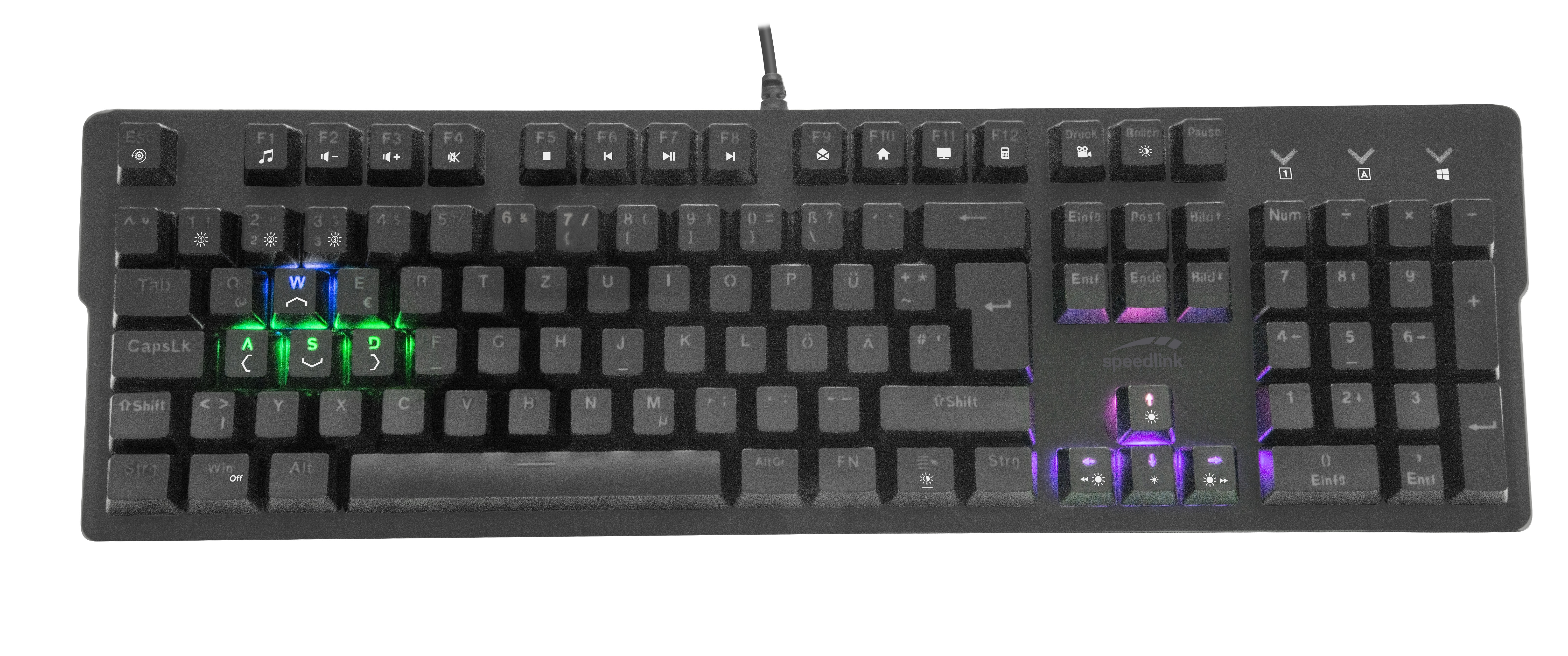 Schwarz Tastatur, Mechanisch, Gaming kabelgebunden, SPEEDLINK LED, VELA