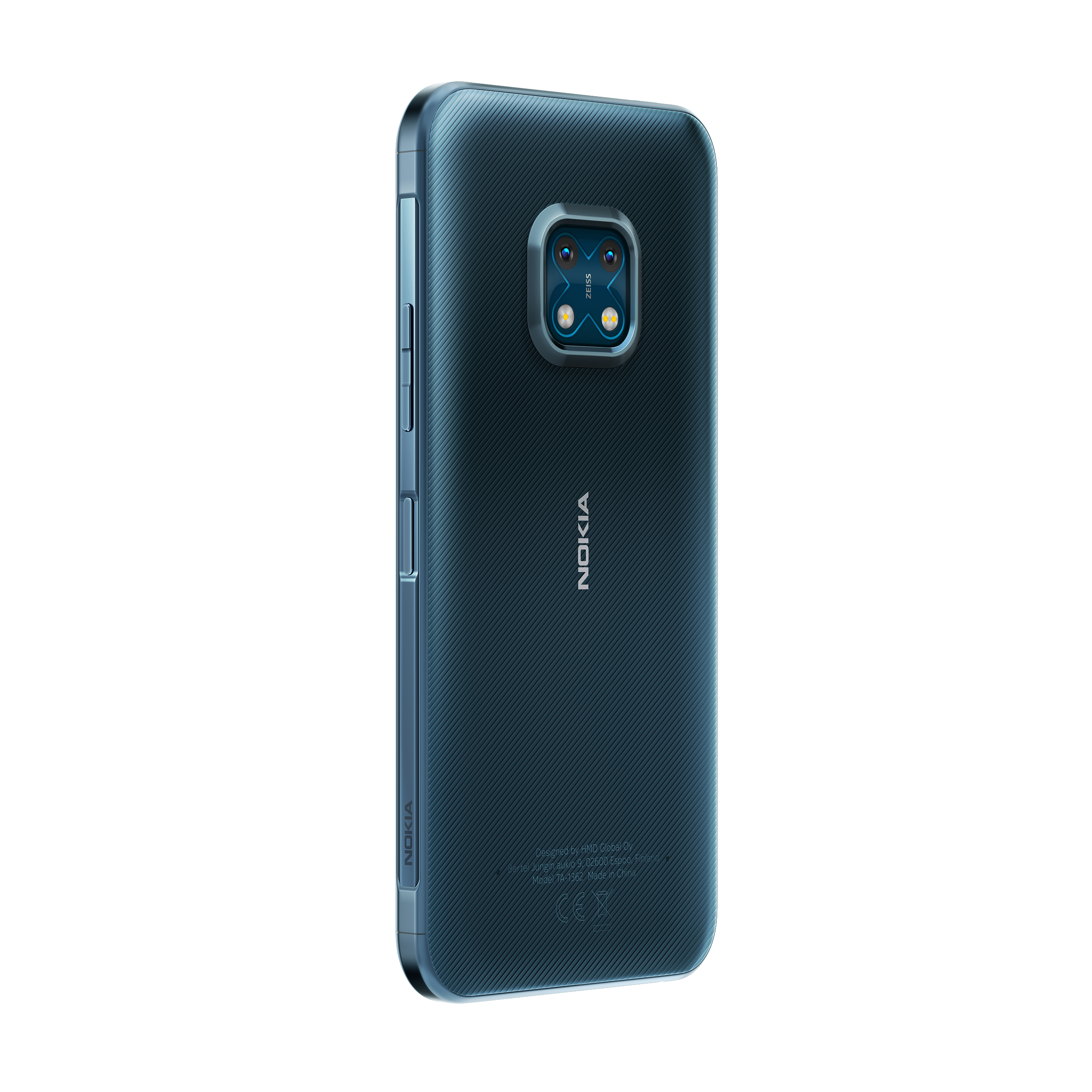 Blaues Nokia-Telefon, Rückansicht, mit Kamera-Setup.