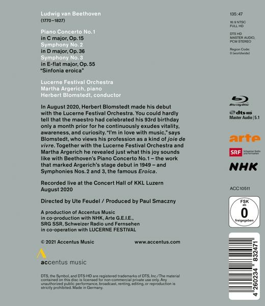 Argerich/Blomstedt/Lucerne Festival Orchestra - Klavierkonzert 1 C-Dur/Sinfonie 2 And 3  - (Blu-ray)
