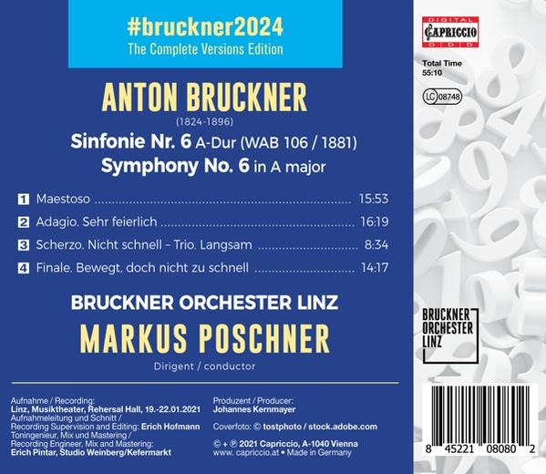 Rückseite einer CD mit Text über Anton Bruckners Symphonie Nr. 6.