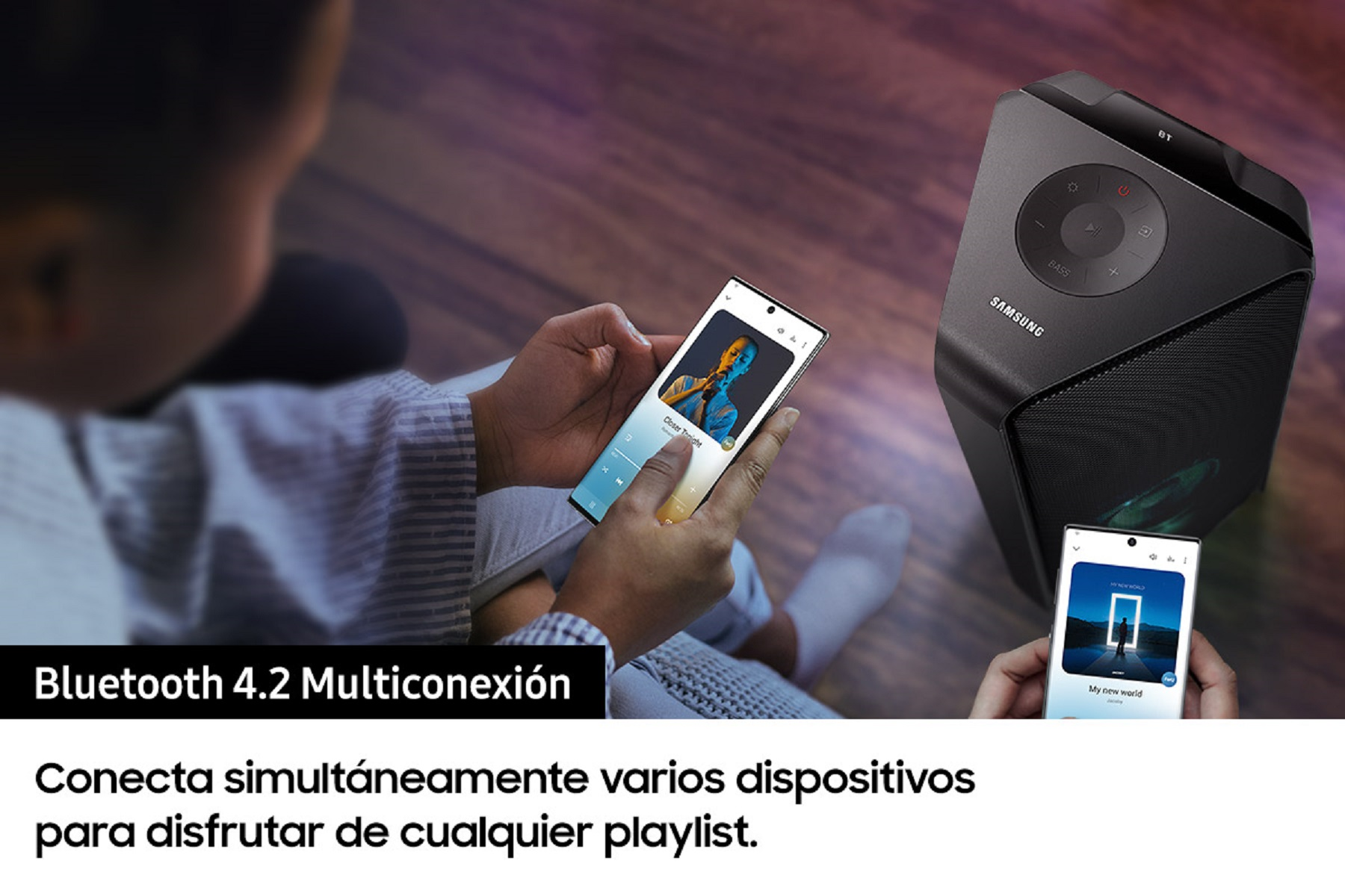 Torre de sonido - Samsung MX-T40, 300 W, Bluetooth, Sonido bidireccional, LED, Resistente al agua, Negro