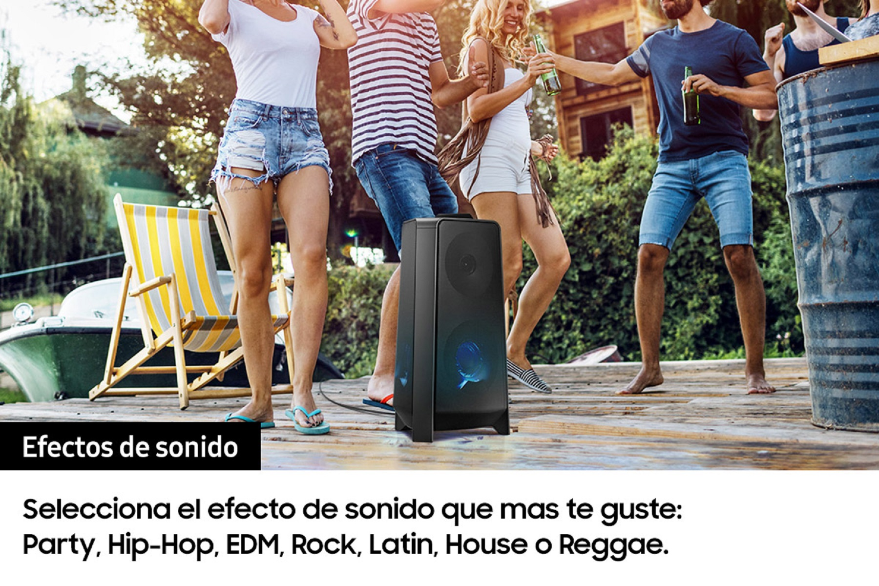 Torre de sonido - Samsung MX-T40, 300 W, Bluetooth, Sonido bidireccional, LED, Resistente al agua, Negro