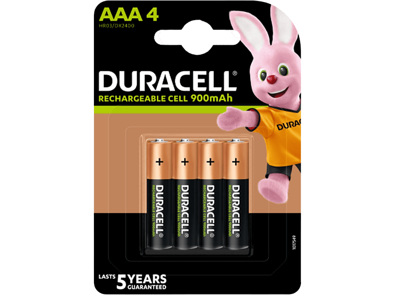 Pilas AAA recargables - Duracell LR03 / LR3, 850mAh, Paquete de 4, Negro