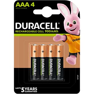 Pilas AAA recargables - Duracell AAA LR03 / LR3,  850mAh, Paquete de 4, Negro
