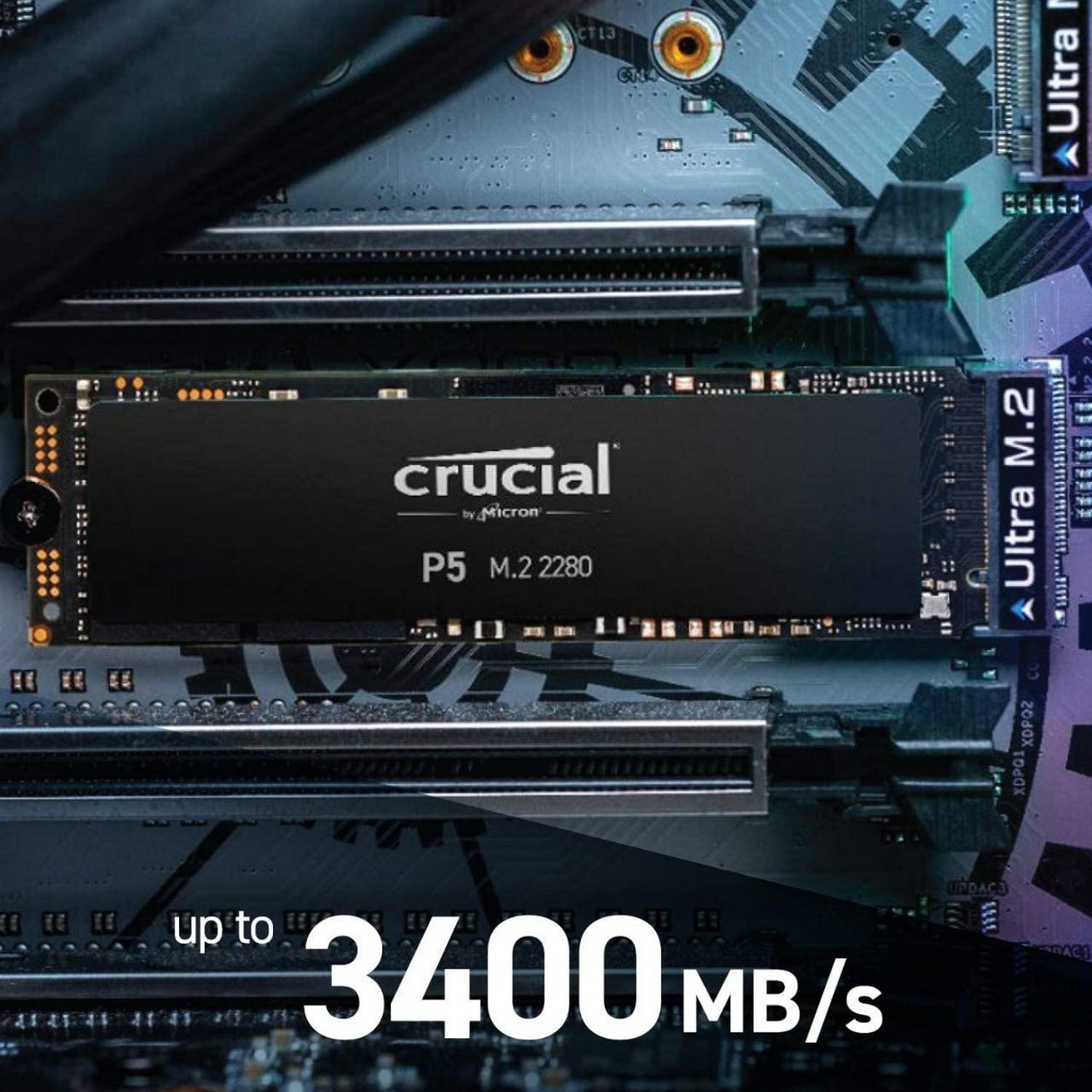 Disco duro SSD 500 GB - Crucial CT500P5SSD8, P5 PCIe NVMe Gen 3, 3400 MB/s lectura, 3000 MB/s escritura, Negro