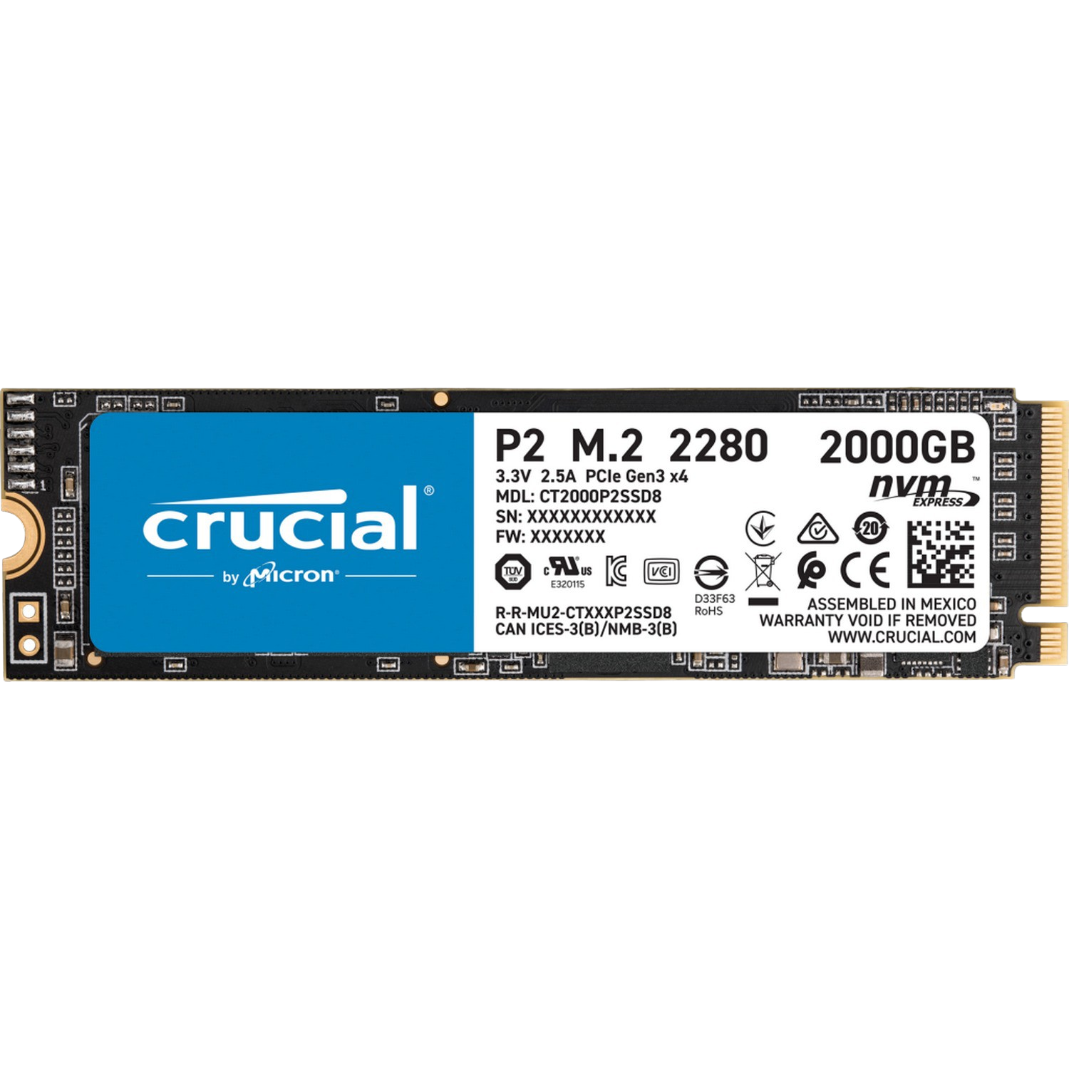 Crucial P2 Ct2000p2ssd8 disco duro interno de 2tb hasta 2400 mbs 3d nand nvme pcie m.2 2 3 1900 gen3