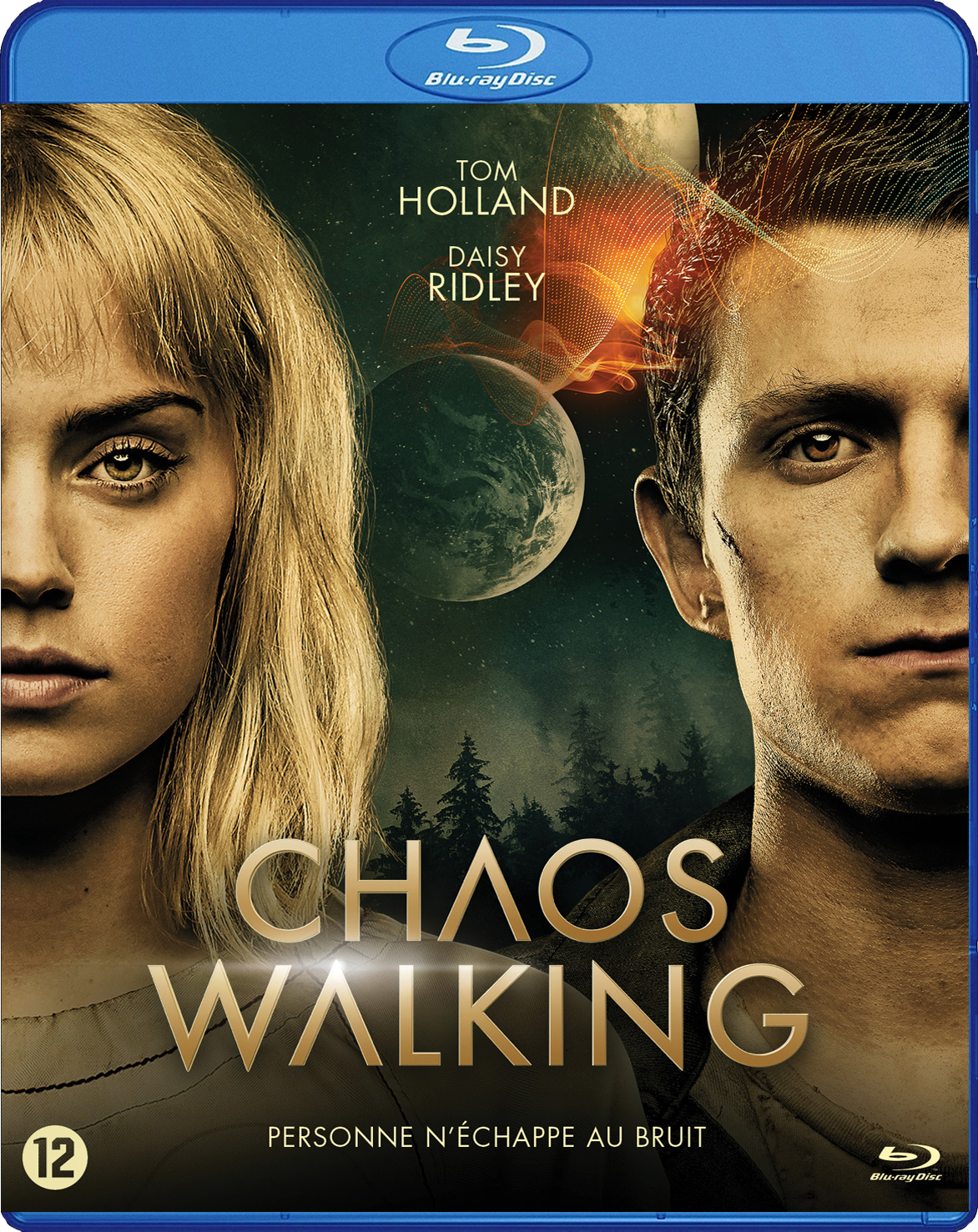 Filmposter: Chaos Walking met Tom Holland en Daisy Ridley. Sciencefiction. Blu-ray.