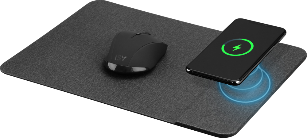 Souris noire, téléphone et socle de chargement. Icône de charge.