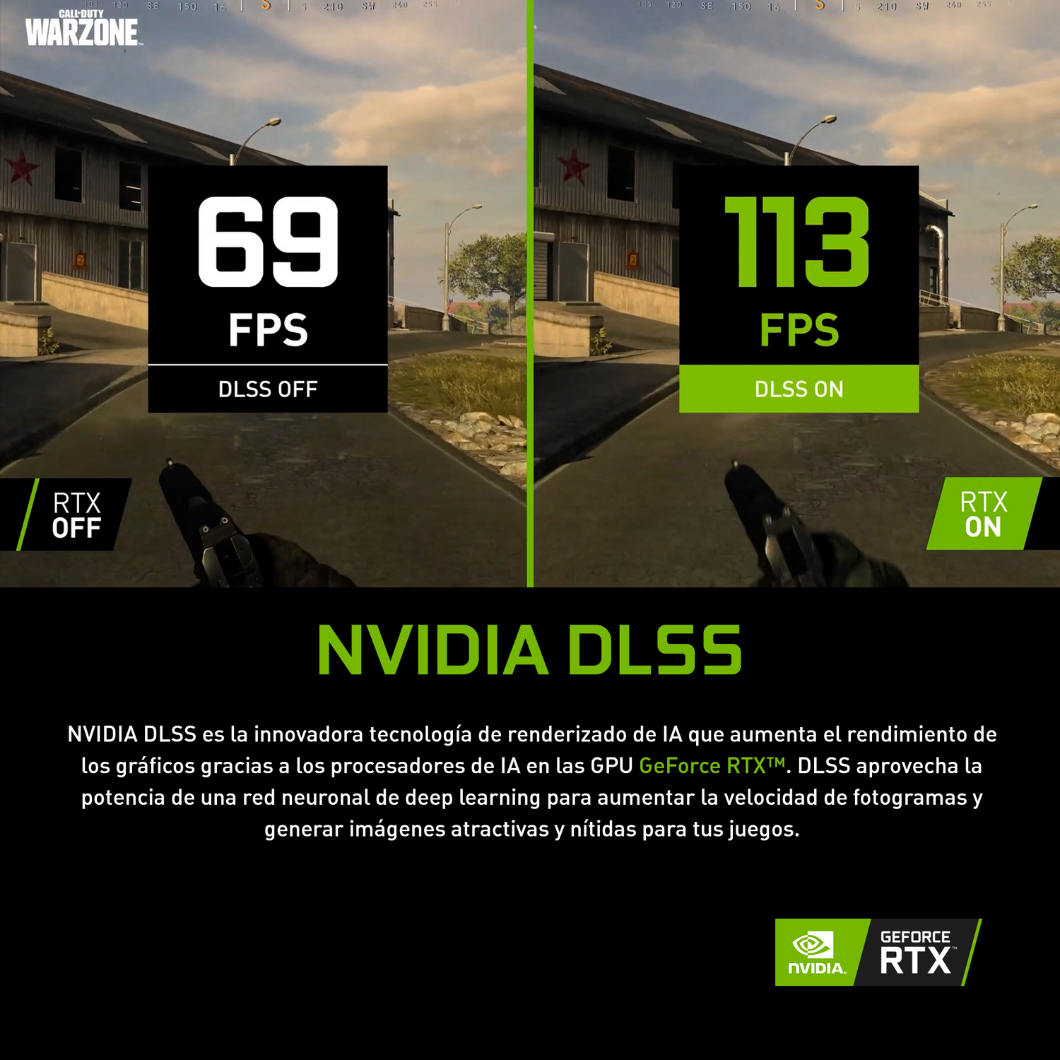 Comparación de gráficos de juegos, DLSS apagado vs. DLSS encendido, diferentes FPS.