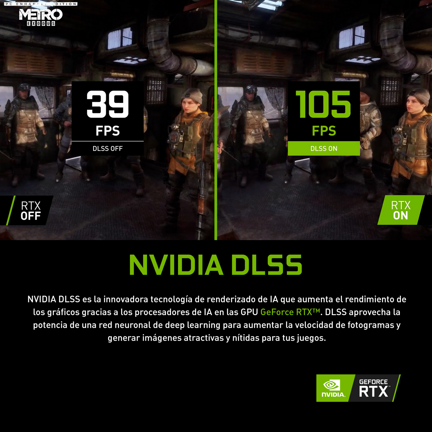Imagen muestra FPS con DLSS desactivado y activado. Soldados en escena.