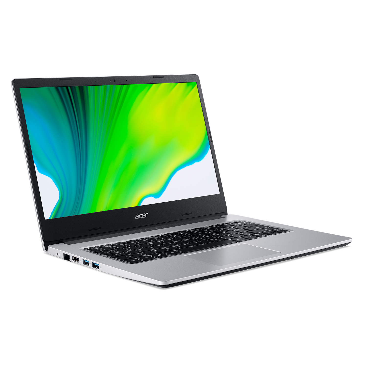 Ordenador portátil Acer con pantalla verde y amarilla, abierto.