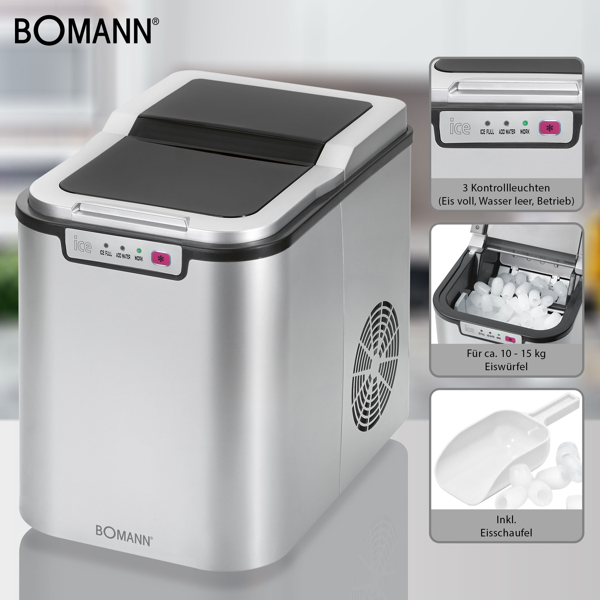 BOMANN EWB 1027 CB  Eiswürfelmaschine (150 Watt,  2,2 l, Silber)