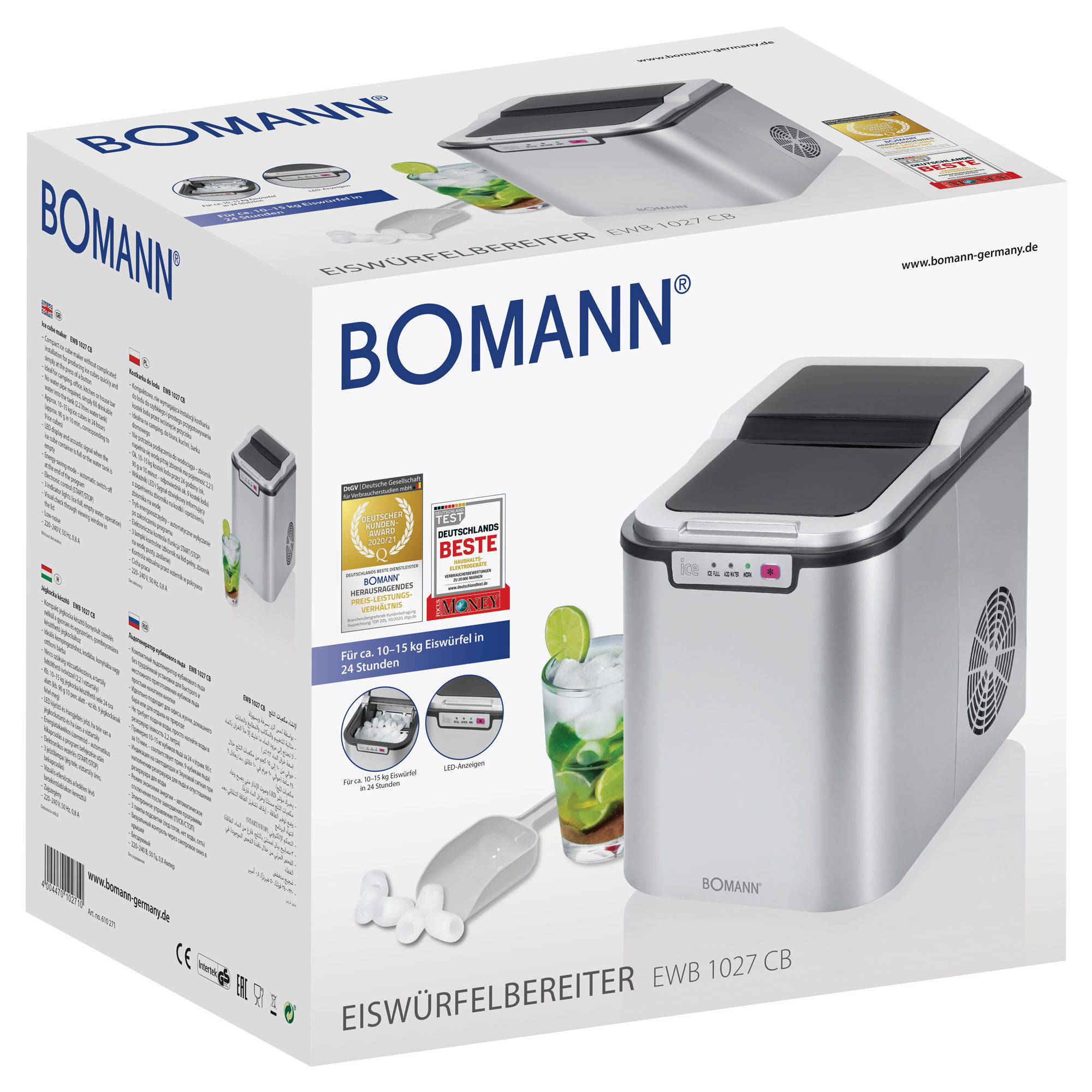 BOMANN EWB 1027 CB  Eiswürfelmaschine (150 Watt,  2,2 l, Silber)