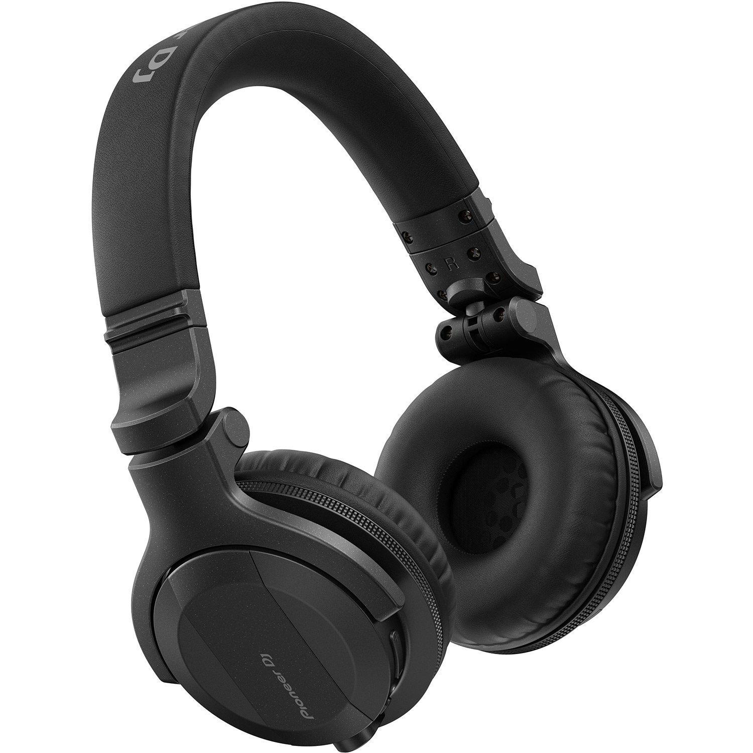 Schwarze DJ-Kopfhörer, Draufsicht. Mit Ohrmuscheln und gepolstertem Kopfbügel. Pioneer DJ-Logo sichtbar.