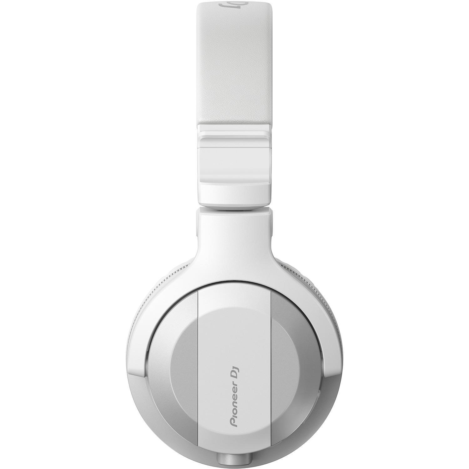 Weiße DJ-Kopfhörer mit Pioneer DJ-Branding, Draufsicht.