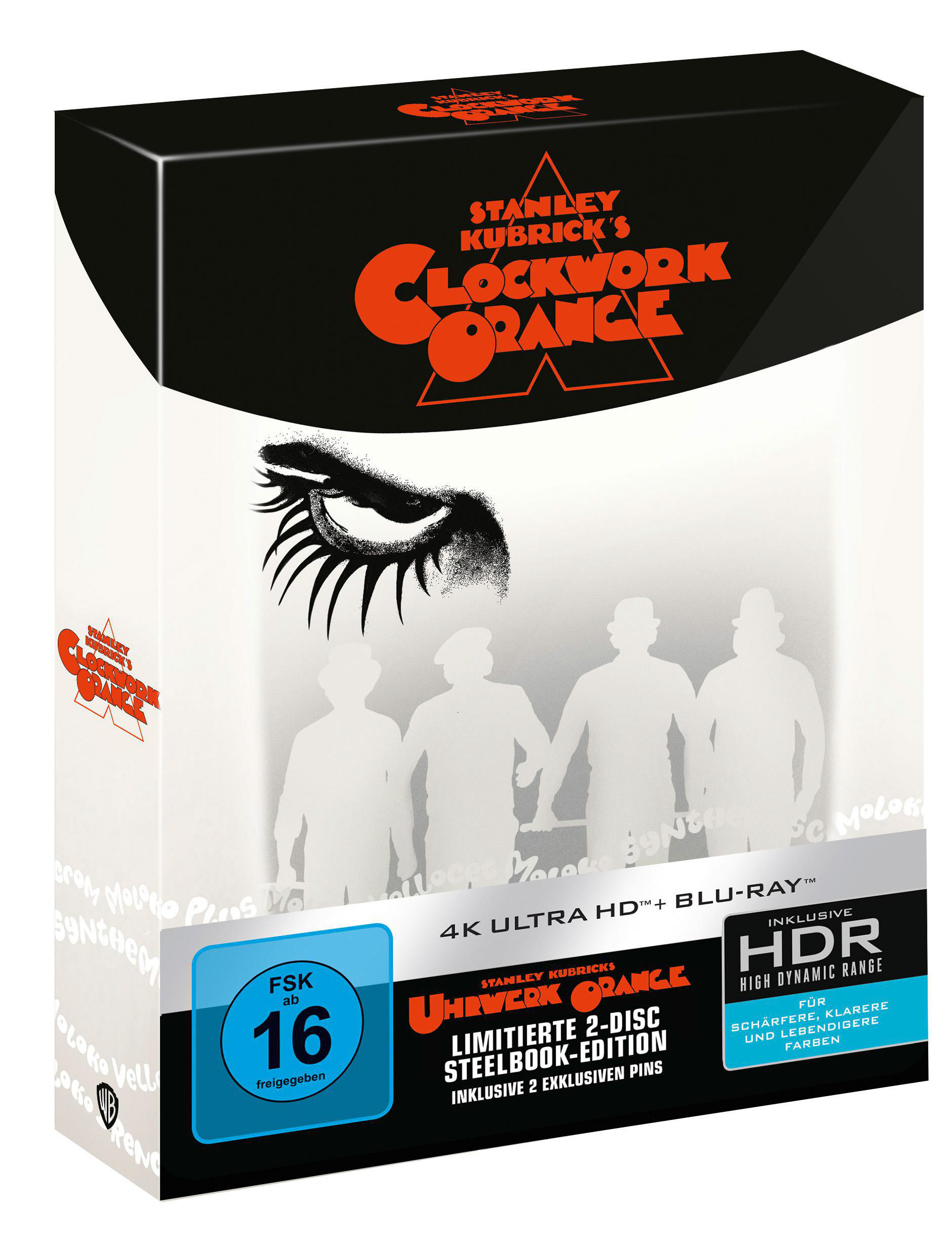 Ein Clockwork Orange Blu-ray-Box-Set mit einer Nahaufnahme eines Auges.