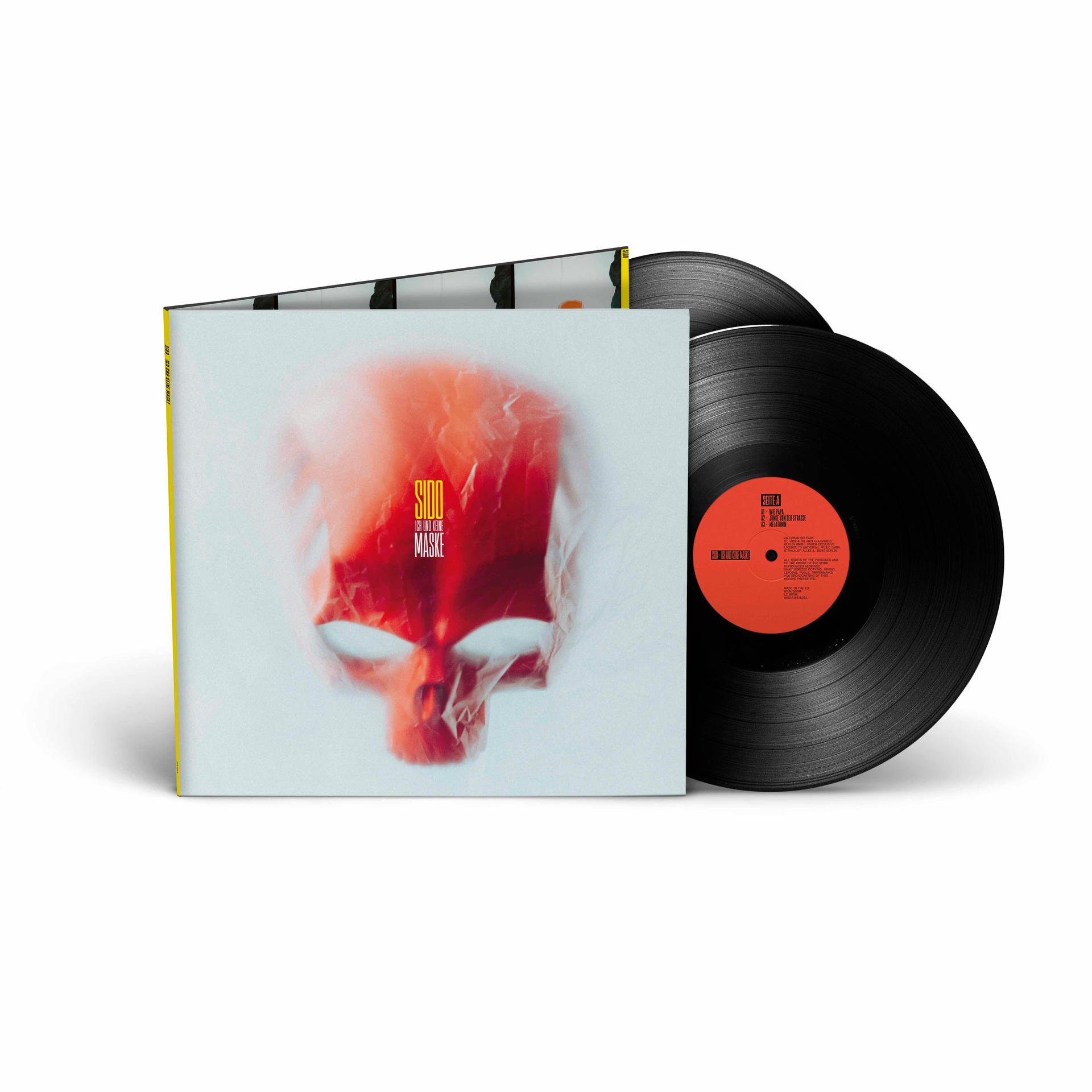 Albumcover von Vinylplatten. Rote Schädelgrafik, 'Sido' in weißem Text. Zwei schwarze Vinyls.
