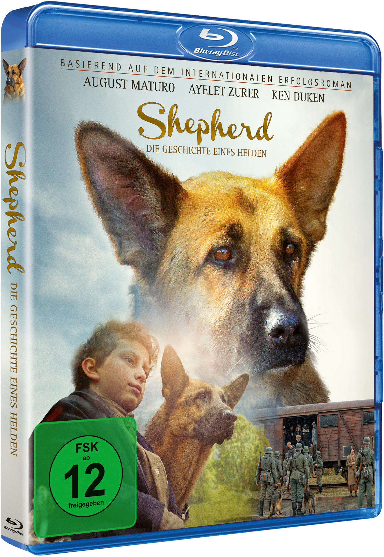 Blu-ray-Hülle für den Film 'Shepherd', ein Hund und ein Kind sind auf dem Cover.