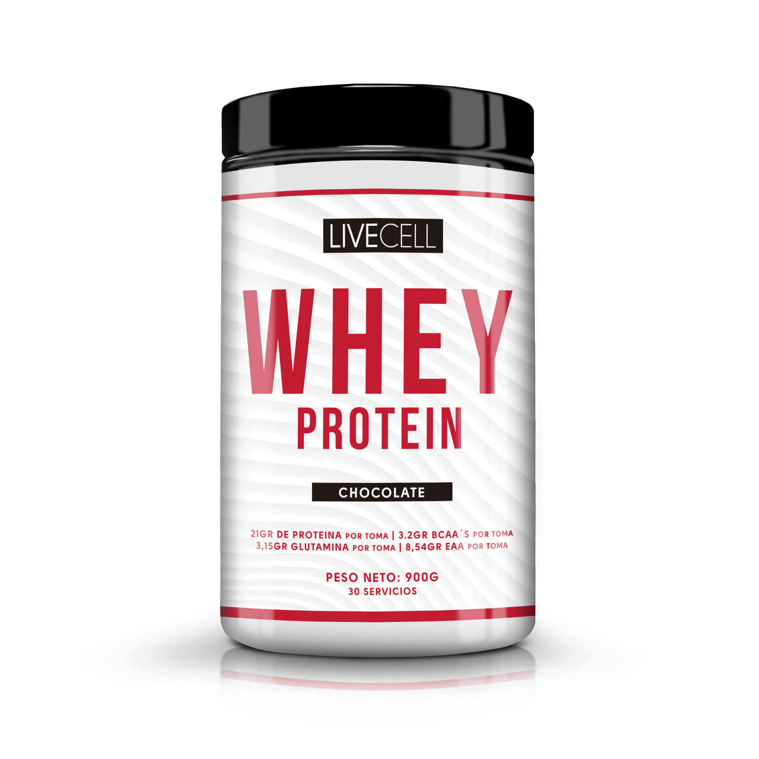 Suplemento De Livecell whey protein chocolate 900g 30