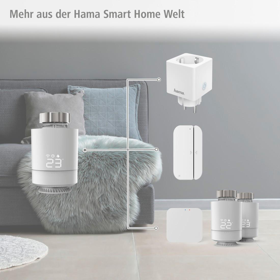 Eine Darstellung von Smart-Home-Geräten, darunter Thermostate und ein Smart-Plug.