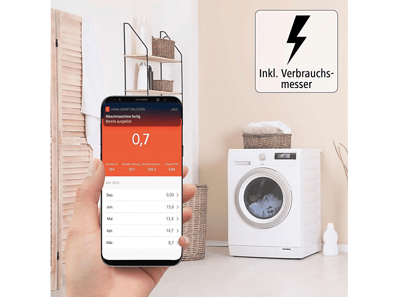 Thumbnail - HAMA Mini WLAN-Steckdose mit Verbrauchsmessung und App oder Sprachsteuerung